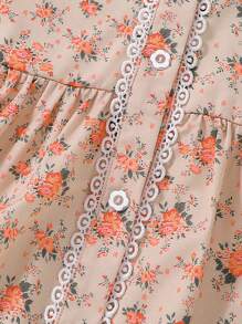 Neuer Sommerstil für Kleine Mädchen: Kleid mit süßem Blumenmuster, Spitzenbesatz und Träger im Mori-Stil - Verschiedenfarbig - Übersicht 3