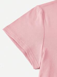 Women's Funny Letter Print Round Neck Short Sleeve Casual Daily T-Shirt, Summer Tops - Pink - View 5