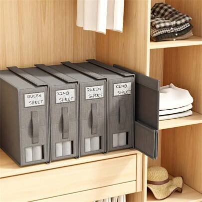 4-Piece Bedding Storage Set With Window - Foldable Linen Storage Boxes For Sheets, Pillows And Comforters, Grey Textured, Home Organization, Clothes Storage Boxes, Foldable Storage Bins, Christmas, New Year Gifts For Family, Partner, Friends (Some Loose Threads May Exist Due To Machine Stitching, Which Is A Normal Phenomenon And Does Not Affect Product Use)