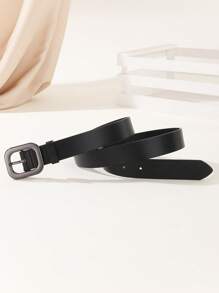 1 条女士经典时尚方形扣腰带，适合连衣裙、牛仔裤，采用 PU 皮革制成 - 槍黑色 - 查看 2