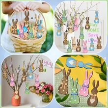 6 stuks houten paashaasdecoraties, veelkleurige touwhangende konijnen, paasmandlabels paasdecoraties paasdecoratie festivalgeschenk