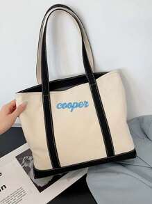 定制帆布手提包，刺绣字母设计手提包，适合作为教师礼物、新娘派对礼物、伴娘礼物 - 彩色 - 查看 14