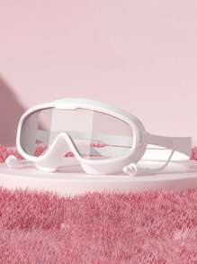 1 Stück Große Rahmen Schwimmbrille, wasserdichte antibeschlagende hochauflösende Schwimmbrille mit Ohrstöpseln, Silikon Schwimmbrille & Schwimmkappe, Unisex Erwachsene Professionelle wasserdichte bequeme Silikon Kappe, modische Große Größen Trainings Schwimmkappe