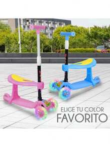 Patineta Scooter Infantil de 2 Niveles con luz y asiento plegable - Rosa - Ver 6