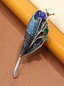 1 pièce Nouvelle broche en métal de printemps pour femmes avec cristal et strass en forme de feuille, de fleur et de plante, broche élégante pour veste et chemise