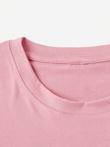 Women's Funny Letter Print Round Neck Short Sleeve Casual Daily T-Shirt, Summer Tops - Pink - View 4