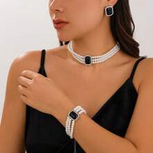 3pcs/Set Elegant Faux Pearl Jewelry Set, Including Multi-Layer Faux Pearl Necklace - Multicolor - View 3