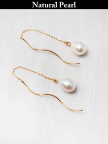 1 par de elegantes pendientes colgantes de plata 925 con perla de cultivo natural, diseño minimalista, adecuados para uso diario, fiestas y regalos para mujeres, para Pascua