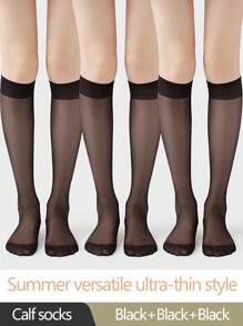 3雙杏色/裸色萬用中筒女襪，JK襪款，春夏秋季薄透襪，防勾絲透氣，時尚半包絲高襪，適合購物、跳舞、打扮 - 杏色 - 查看 14