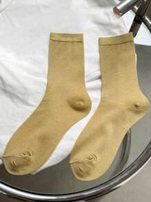 1 Pair/4 Pairs/5 Pairs Women Metallic Shimmer Mid-Calf Socks, Thin Lightweight Shiny Ribbed Socks, Spring & Summer