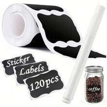 120pcs Black Reusable Waterproof Label Stickers, Wave Pattern For Kitchen Food Storage Containers, Jars, Spices, Food, Includes 1 White Chalk Marker - Multicolor - View 7