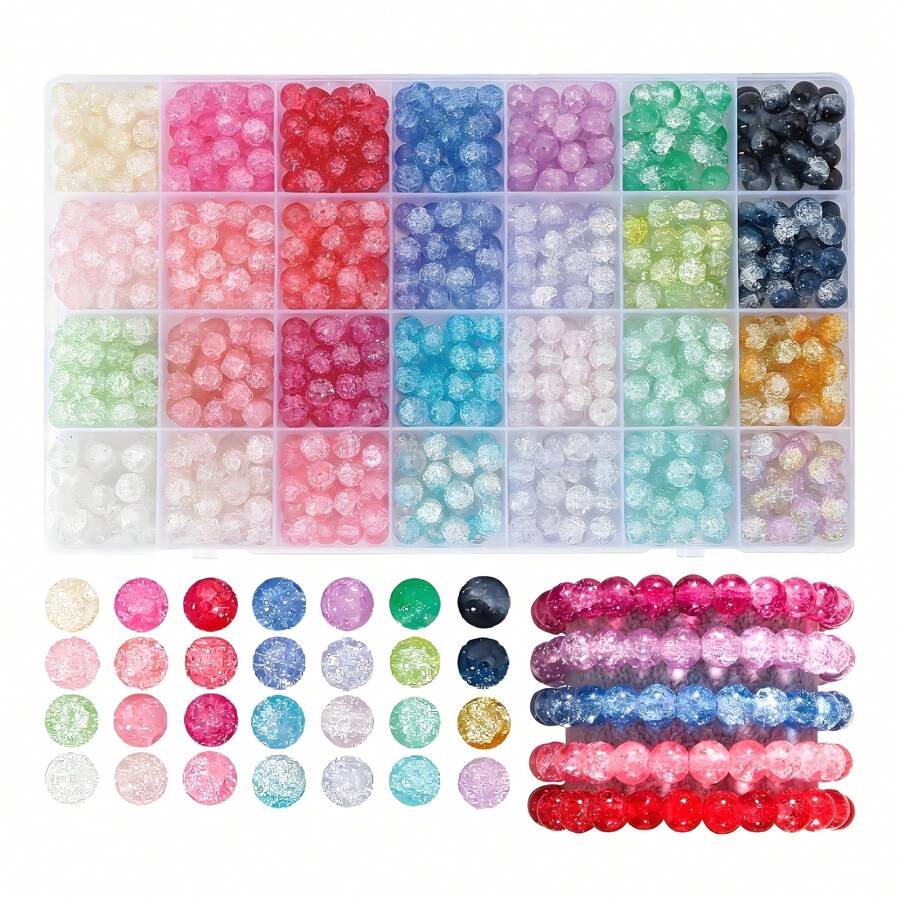 420pcs 8mm Snowflake Crack Glass Beads Jewelry Making Kit For DIY Earrings, Friendship Bracelet, Necklace Jewelry Making, Daily Use Gift Beading Set (Random Colors) - Snowflake Crack - View 1