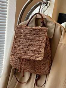 New Fashion Design High-Quality Drawstring Closure Woven Fabric Versatile Shoulder/Crossbody/Backpack, School Backpack - Brown - View 3