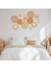 Bohemian stijl mand versierd geweven bamboe zeewiermand met de hand versierd Bohemian wanddecoratie slaapkamer woonkamer eetkamer kantoor kan direct worden opgehangen nagels (klassiek) kamerdecoraties tuindecoratie bruiloftsdecoratie woondecoraties