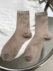 1 Pair/4 Pairs/5 Pairs Women Metallic Shimmer Mid-Calf Socks, Thin Lightweight Shiny Ribbed Socks, Spring & Summer