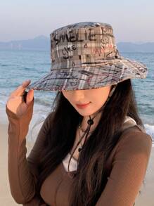 1pc Women's Bucket Hat, Spring & Summer New Classic Graffiti Design, Versatile Unisex Breathable Sunshade Hat For Sports, Travel, Shopping, Lightweight Large Brim Sun Hat For Daily Use - A - View 10