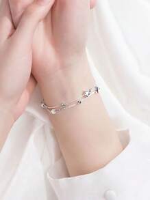 1pc Metal Double-Layer Chain Pentagram Pendant Elegant Fashion Luxury Style Bracelet For Women
