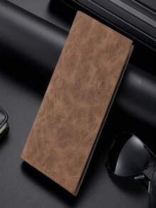 1pc Customizable Long Wallet, Men's Super Slim Casual Multi-Slot Long Wallet Card Holder Purse, Solid Color Retro Style