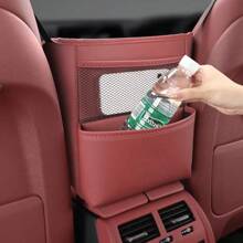 Car Seat Middle Storage Bag PU Leather Car Armrest Hanging Organizer Multifunction Handbag Holder Net Pocket Cup Tissue Storage - Black - View 4