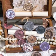 YANJI 1 包 15 张复古蜡封印章主题贴纸、创意美学贴纸贴花、DIY 剪贴簿工艺用品、节日礼物、个性化文具学校用品 - 彩色 - 查看 3