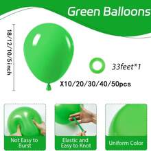10/20/30/40/50 个绿色气球 18/12/10/5 英寸，绿色乳胶派对气球适合生日、圣诞节派对、派对、丛林派对、足球、热带野生动物派对、派对装饰