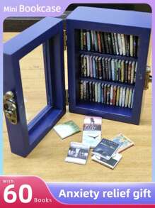 1Pc/2Pcs Anxiety Bookshelf (Contains 60/70/100 Miniature Books Set For Bookshelf Decoration - Handmade Unique Small Books), Anxiety Relief Gift For Adults And Teens, Various Miniature Illustrations Can Be Used For Stress Relief Paper Crafts And Home Decor - Mini Books Matchbox Decoration ,Mini Drawer Best Gift For House - Multicolor - View 14