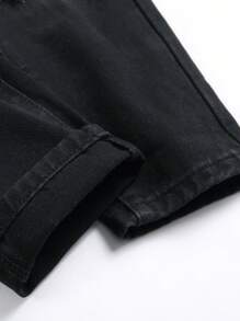 Jeans Denim Casuais Desfiados de Patchwork Xadrez Lavados para Meninos Pré-Adolescentes