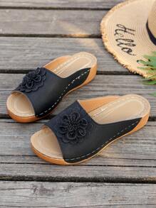 2025 Summer New Thick Bottom Wedge Women Sandals, Fashion Versatile Casual High Heel Women Sandals, Open Toe Women Sandals, Buckle Decor Women Sandals, Elegant Women Sandals - Black - View 6