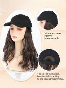Parrucca da cappellino con medie onde ricce, nera, marrone, biondo con riflessi, pezzi per extension, sintetica, da 12 pollici, con cappellino da baseball attaccato, regolabile, adatta per uso quotidiano delle donne