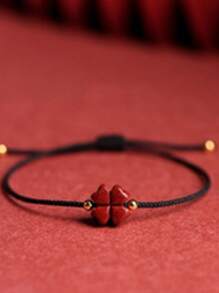 1pc Vintage Lucky 3/4 Leaf Clover Braided Bracelet, Gift For Women, Valentine's Day - Four Leaf Clover - View 7