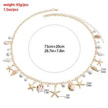 Cuiwrgrs 1pc Gold Fashionable Summer Beach Shell, Pearl, Starfish, Seashell Tassel Waist Chain For Women - Gold - View 5