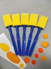 5pcs Plastic Handle Flat Head Sponge Brushes, Educational Painting Doodle Sponge Applicator. Unleash Imagination, Create Endlessly.