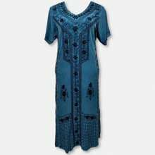 Vestido Longo Manga Curta Indiano Estonado Liso com Bordado