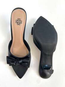 Women's Clogs With Leaf Toe And Black Bow Fashion Women's Sandal With Medium Heel - 黑色 - 查看 4