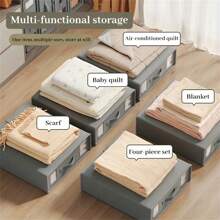 带窗口的 4 件套床上用品收纳套装 - 可折叠亚麻收纳盒,用于床单、枕头和被子,灰色纹理,家庭整理,衣物收纳盒,可折叠储物箱,圣诞节、新年送给家人、伴侣、朋友的礼物(由于机器缝纫,可能存在一些松散的线头,这是正常现象,不影响产品使用) - 彩色 - 查看 6