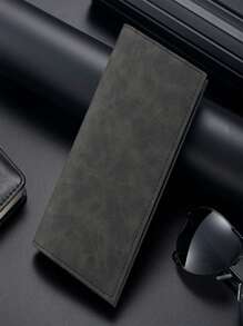 1pc Customizable Long Wallet, Men's Super Slim Casual Multi-Slot Long Wallet Card Holder Purse, Solid Color Retro Style