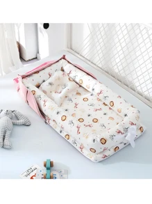 1 Set Cuna portátil de bebé con diseño de animales de dibujos animados, cama de aislamiento para recién nacidos, juego de ropa de cama extraíble y lavable con almohada para bebé, adecuado para bebés de 0 a 1 año, para uso en el hogar y de viaje