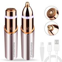 Conduroma Eyebrow Trimmer For Women, 2 In1 Rechargeable Facial Hair Removal And Eyebrow Shaver, Eyebrow Facial Trimmer, Face Lips Body Painless Facial Razor With Ring LED Light 