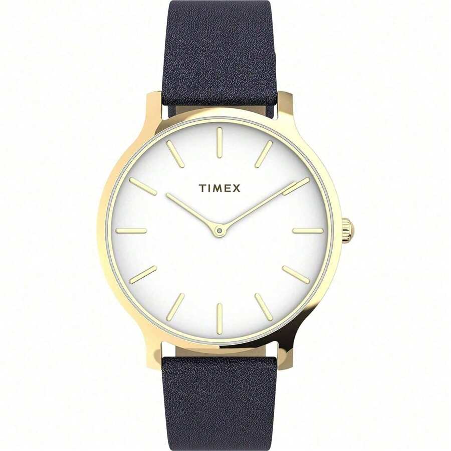 Timex TW2V049009J Women's White Dial Leather Strap Dress Watch