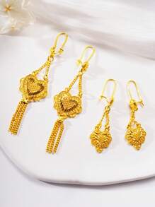 Elegant Gold Heart-Shaped Chain Pendant Earrings - Vintage Style, 24K Gold-Plated Copper Material, Perfect Gift For Valentine's Day And,Mom,Mother,Mother's Day,Gift