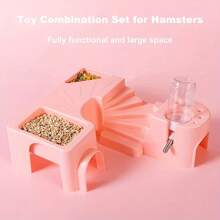 Cage à hamster avec un jouet bouilloire, bol à nourriture, plateforme de salle de bain, maison d'évasion et base de cage. Combinaison de cage en fil d'or et de jouet