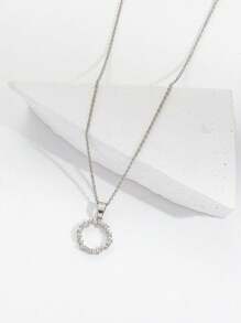 1pc Women Copper Inlaid Geometric Open Circle Pendant Necklace