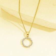 1pc Women Copper Inlaid Geometric Open Circle Pendant Necklace