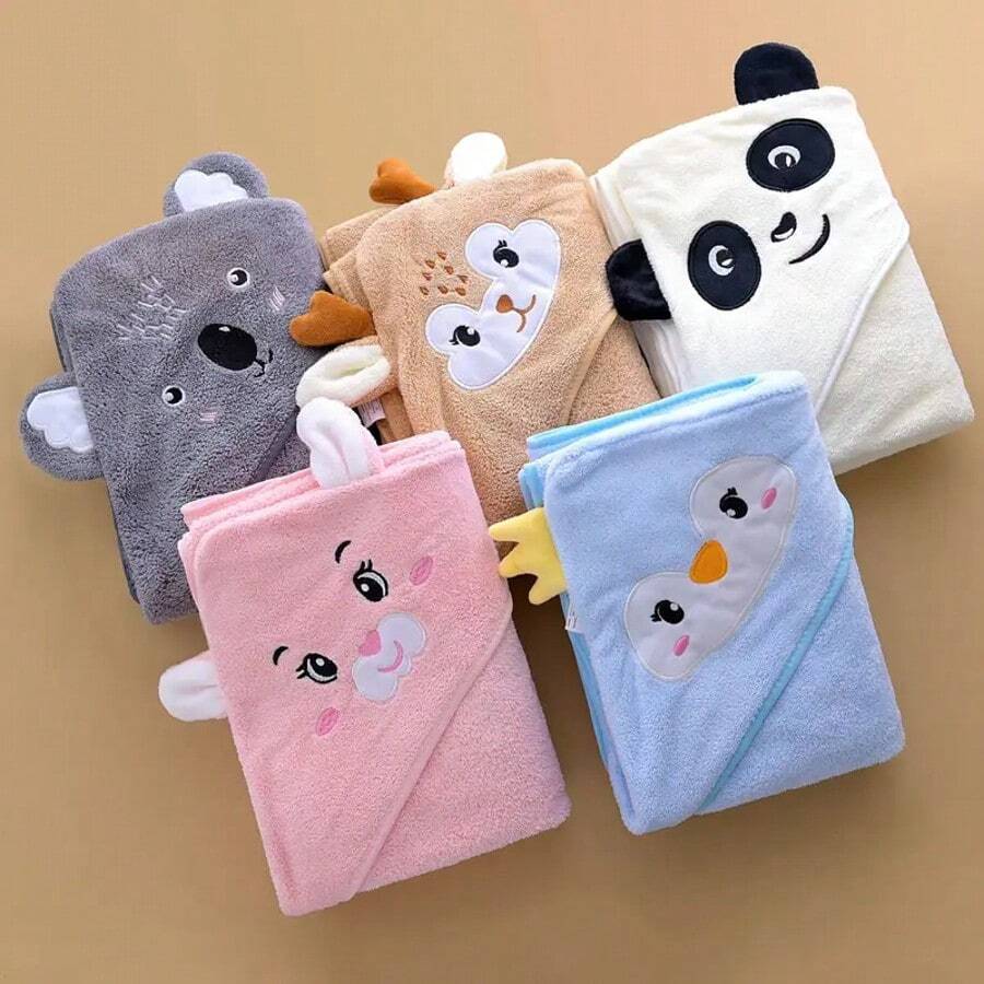 Soft Absorbent Baby Hooded Bath Towel, With Cute Animal Patterns, Made Of Breathable Polyester Fabric, Suitable For Children Shower And Wrap - Multicolor - View 1