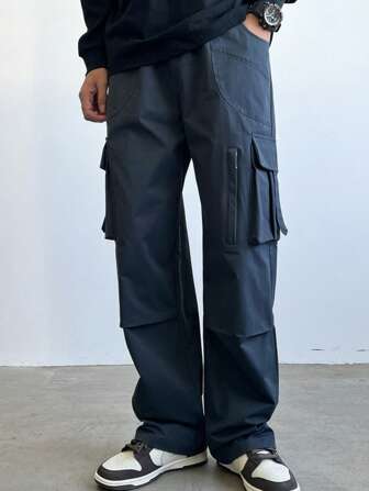 LEDUNTINO [Primăvara/Vara] Pantaloni casual pentru sport în aer liber pentru bărbați, culoare solidă, talie elastică cu șnur, cadou soț/iubit, pantaloni bărbați de primăvară toamnă, multi-buzunare, stradă, colegiu, pantaloni de camping, pantaloni de primăvară toamnă