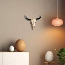 1pc, Artificial Simulation Cow Skull Wall Hanging Personalized Decoration Living Room Bedroom Office Bar Background Wall Decoration - 牛頭骨牆飾 - 查看 7