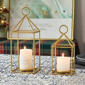 1pc Lantern Shape Retro Style Iron Art For Home Decor, Creative Simple Dining Table Candlestick, Tabletop Decoration For Living Room, Office, Bookshelf, Cabinet Display, Suitable For Bedroom And Office Desk Decor, Holiday Dinner Decorations, Valentine's Day Decorations, Easter Decorations,Wedding