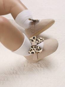 1 Pair Infant Girl 0-1 Yr Cute Bowknot Decor Soft Sole Princess Flat Shoes, Suitable For Spring & Autumn