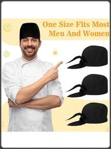 Chef Hat Women Cooking Hats, 1pc Skull Cap Chef Hat With Ties,Unisex Adjustable Kitchen Cooking Chef Cap For Men Women For Kitchen Cooking Service And Other Work - Chef Hat - View 1