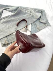 女士绗缝迷你单肩包，时尚日常使用 - 酒紅色 - 查看 8